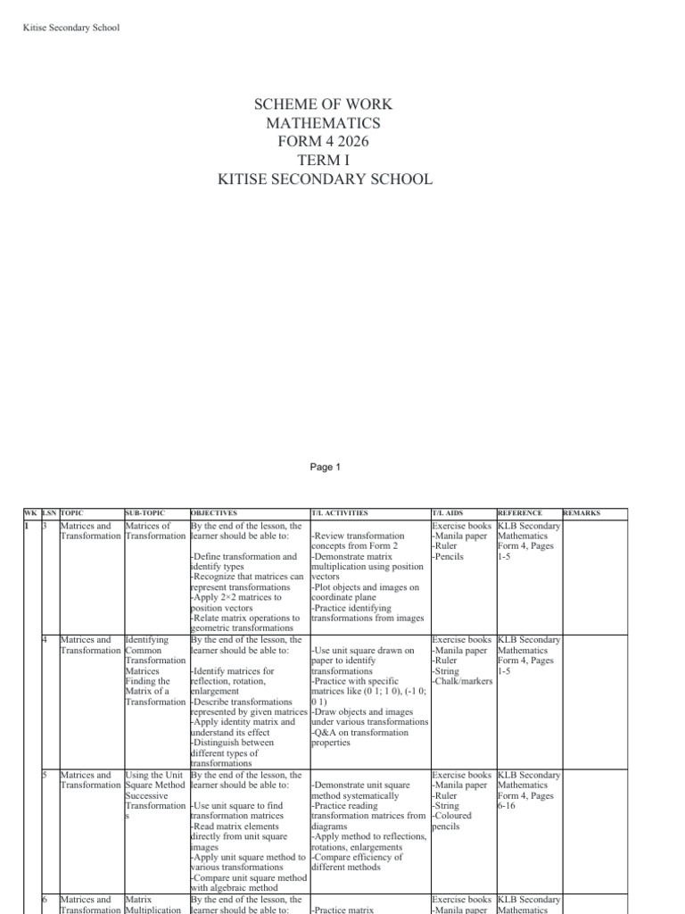 Mathematics Form 4 Term-I | PDF | Quartile | Matrix (Mathematics)