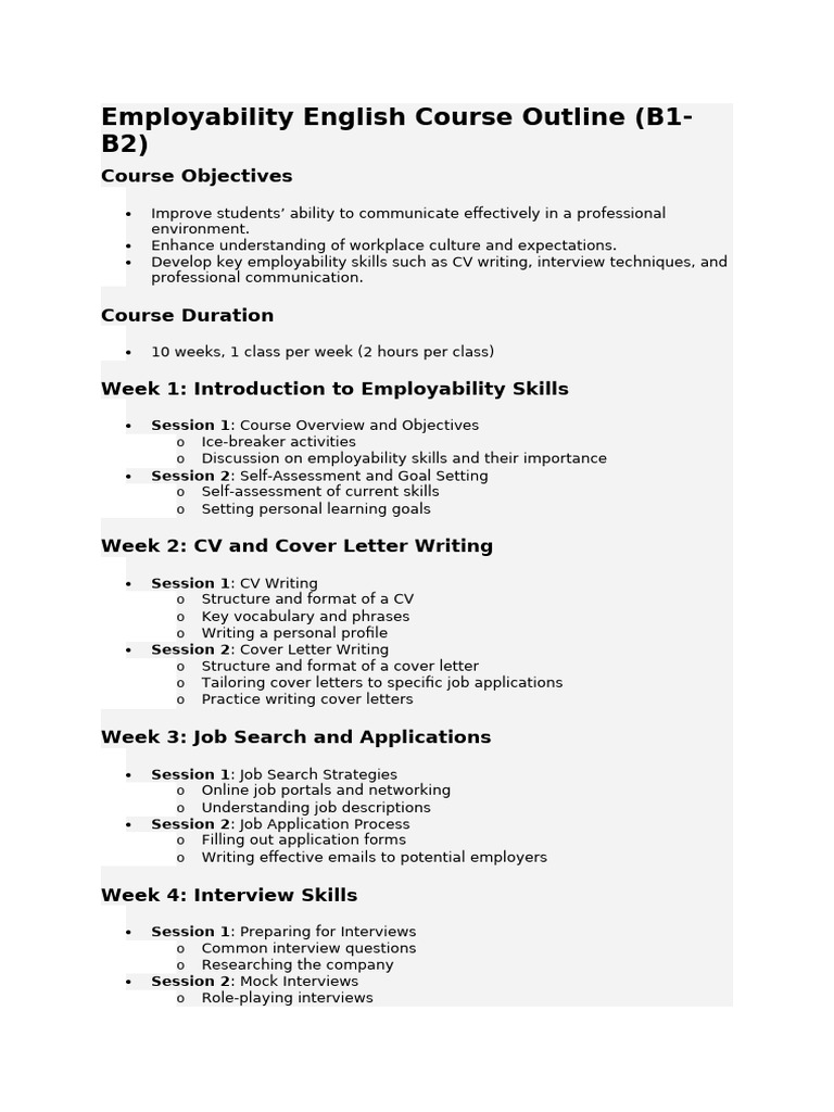 Employability English Course Outline | PDF | Skill | Communication