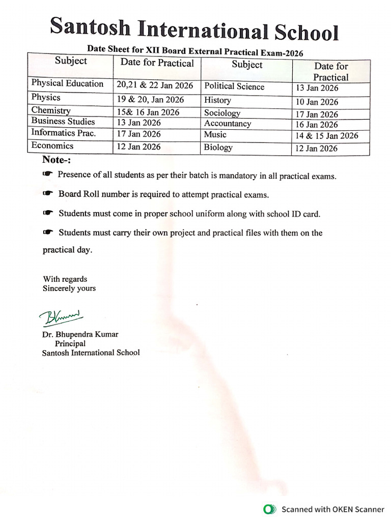 Date Sheet For XII Board Practical Exam 2026 | PDF