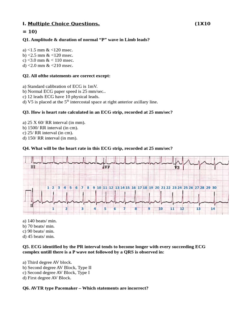 ECG, P Wave, PR Interval Sample Exam | PDF | Electrocardiography ...