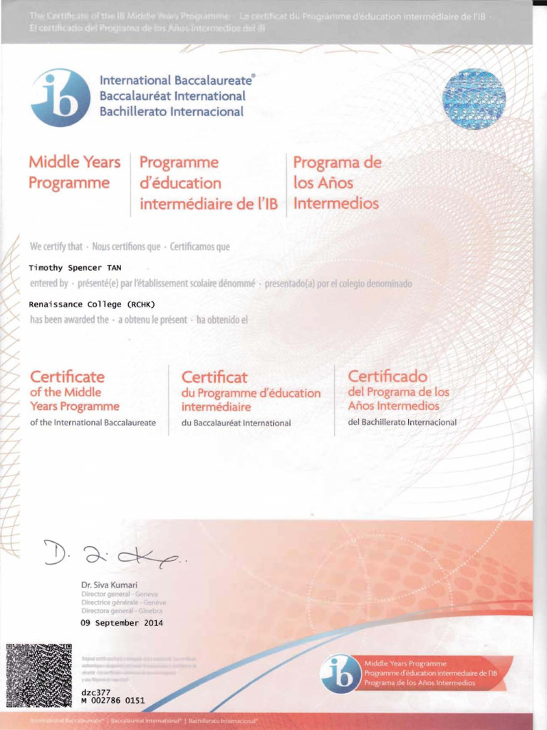 Ib Myp Certificate | PDF