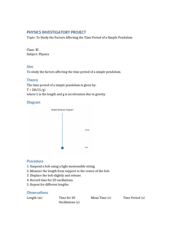 Simple Pendulum Investigatory Project | PDF