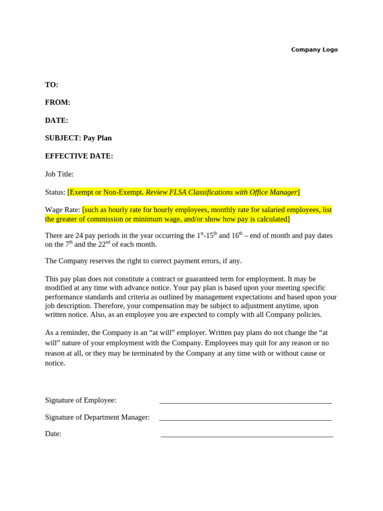 Sample Employee Pay Plan Template | PDF