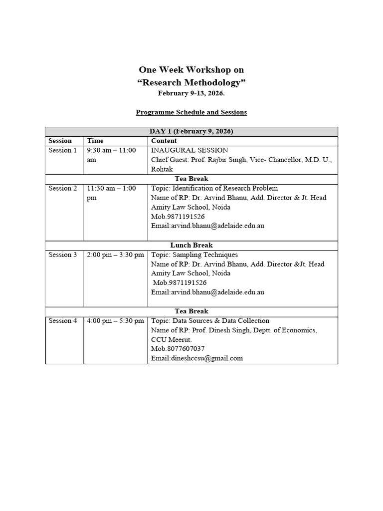 Workshop Schedule - 9-13 Feb., 2026 | PDF | Inquiry | Scientific Method