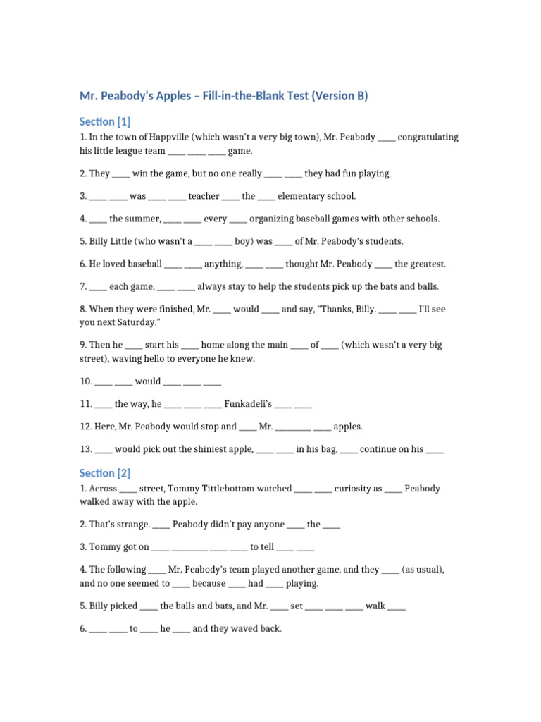 MR Peabody Fill in The Blank Test Version B | PDF