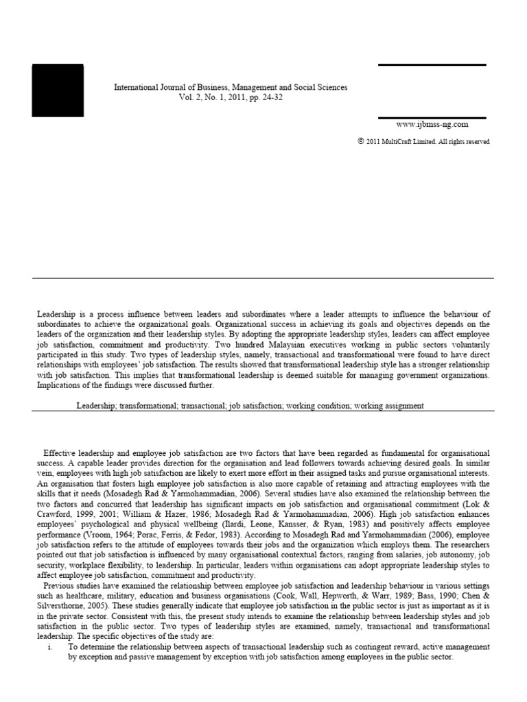 The Influence of Leadership Styles On em | PDF | Transformational ...
