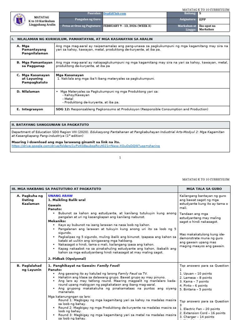 DTC - DLL Matatag - Epp 5 Q4 W3 | PDF