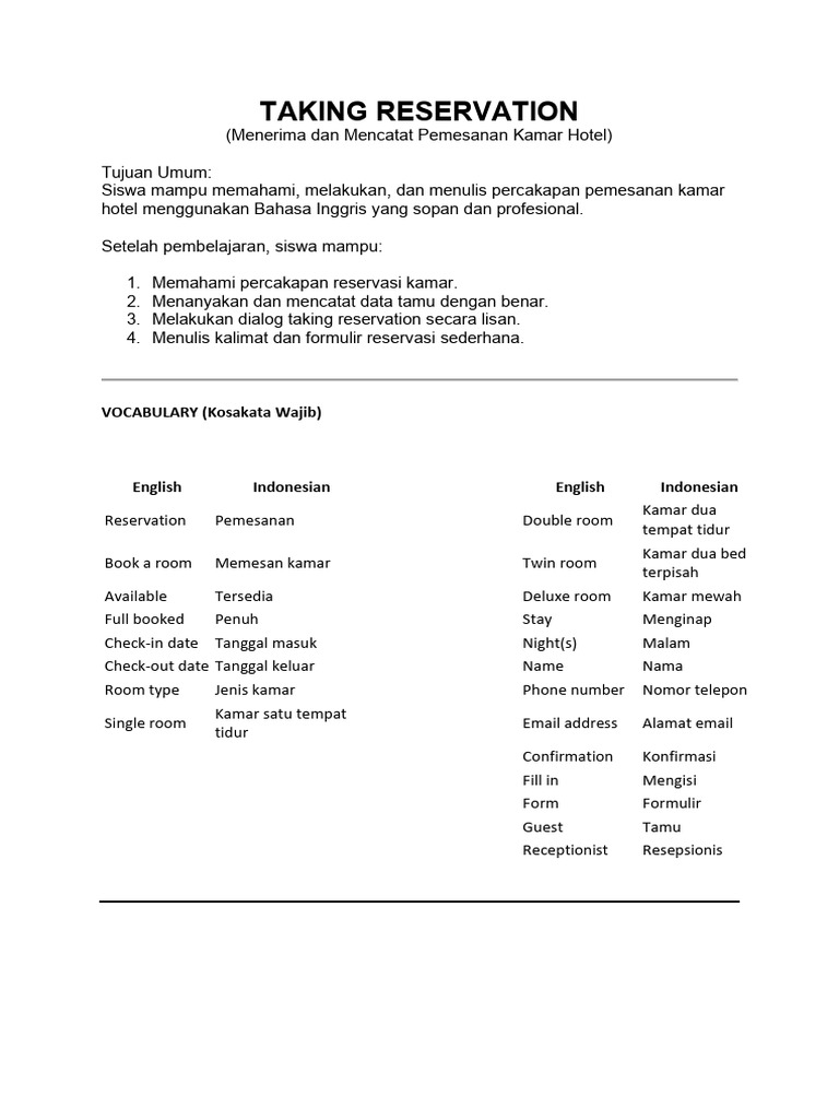 Taking Reservation Perhotelan | PDF