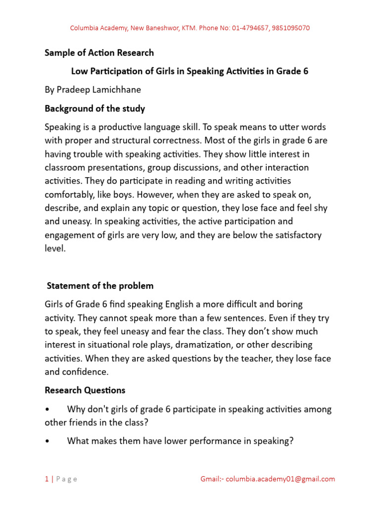 Action Research Format | PDF | Teachers | Learning