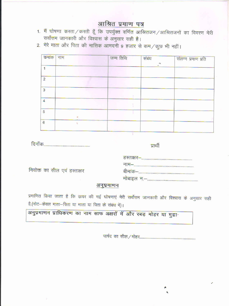 Aashrit Praman Patra | PDF