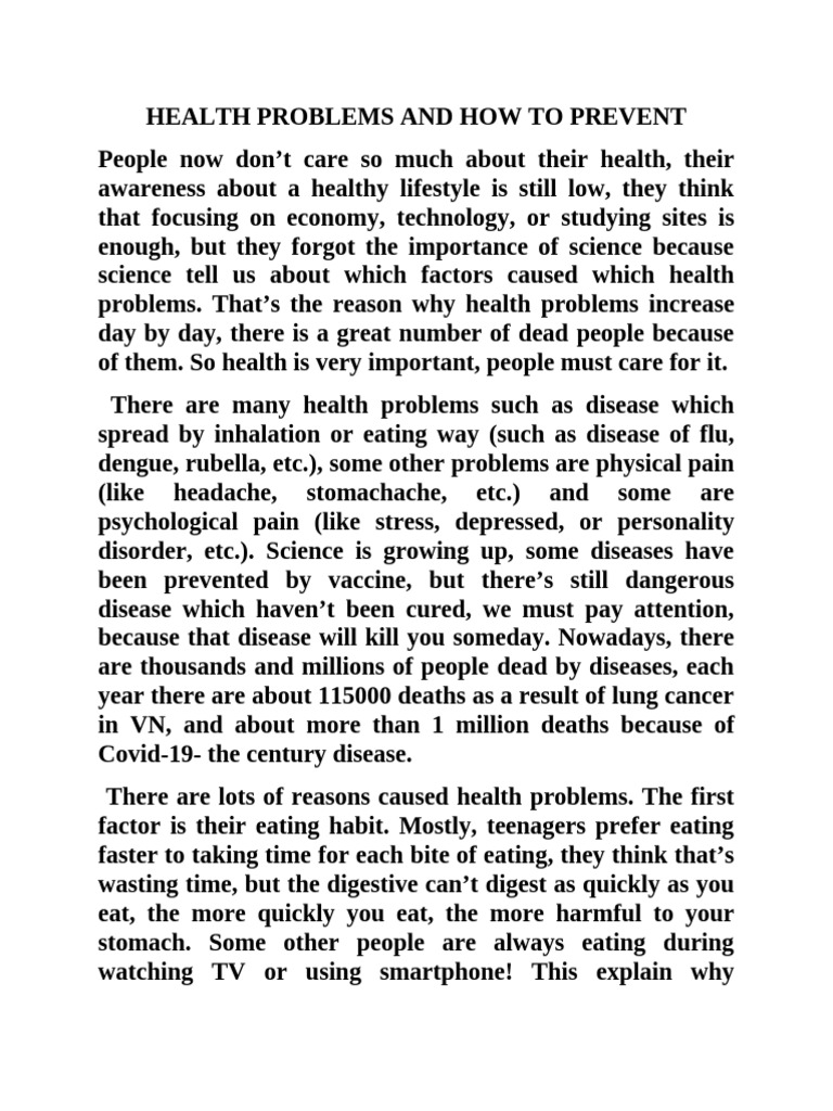 Health Problems and How To Prevent | PDF | Pollution | Clinical Medicine