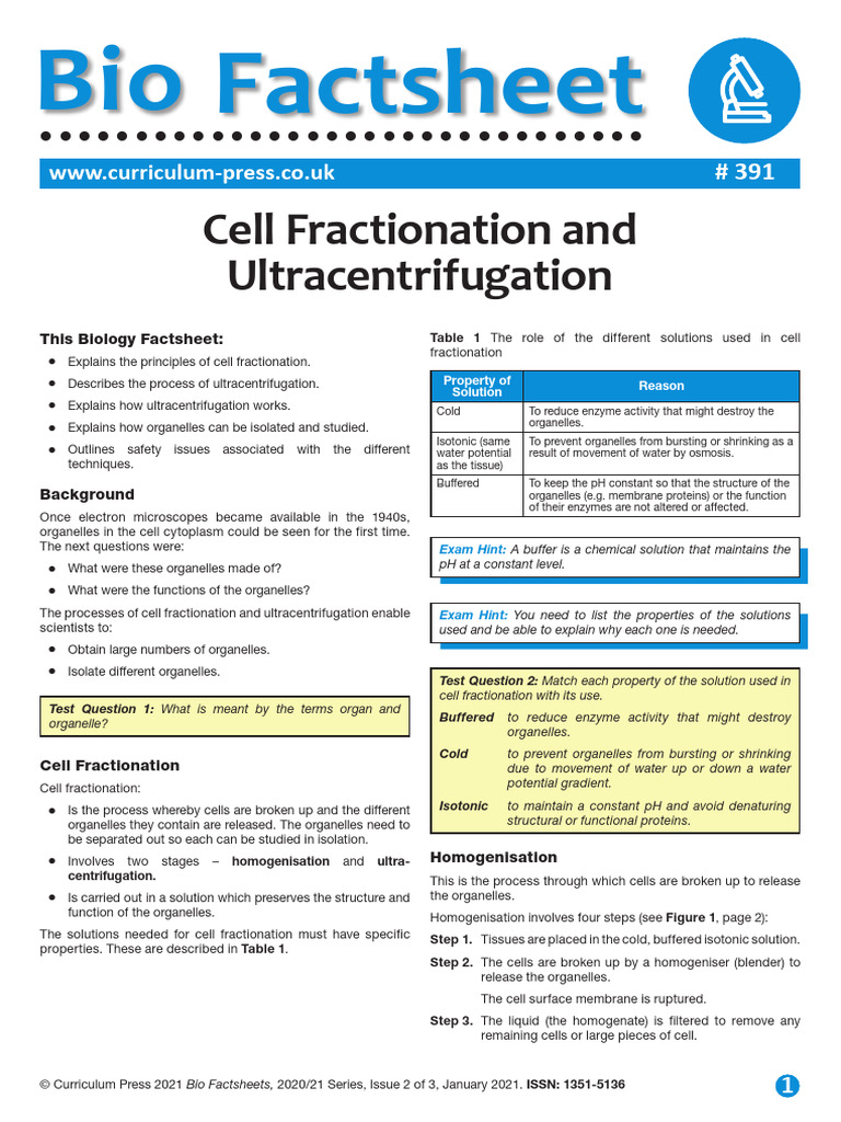 391 Cell Fractionation and Ultracentrifugation | PDF | Centrifugation ...