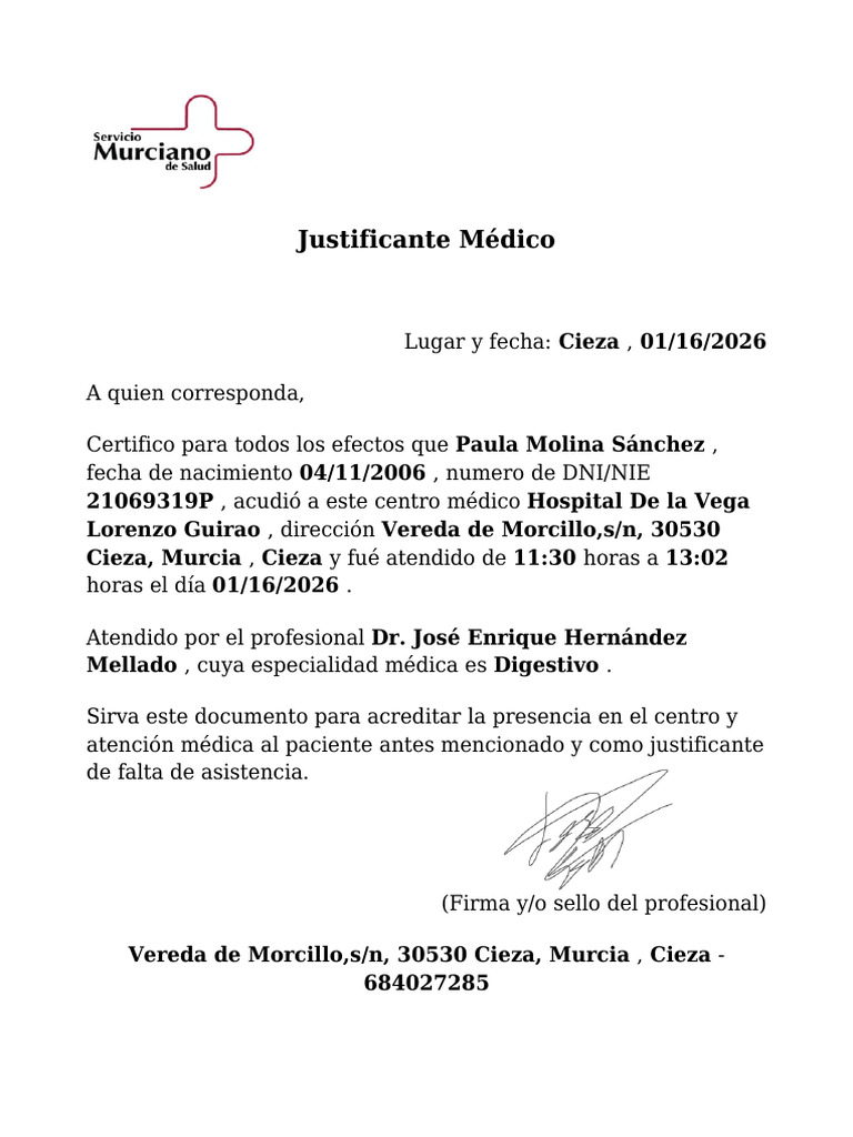 Justificante Medico | PDF