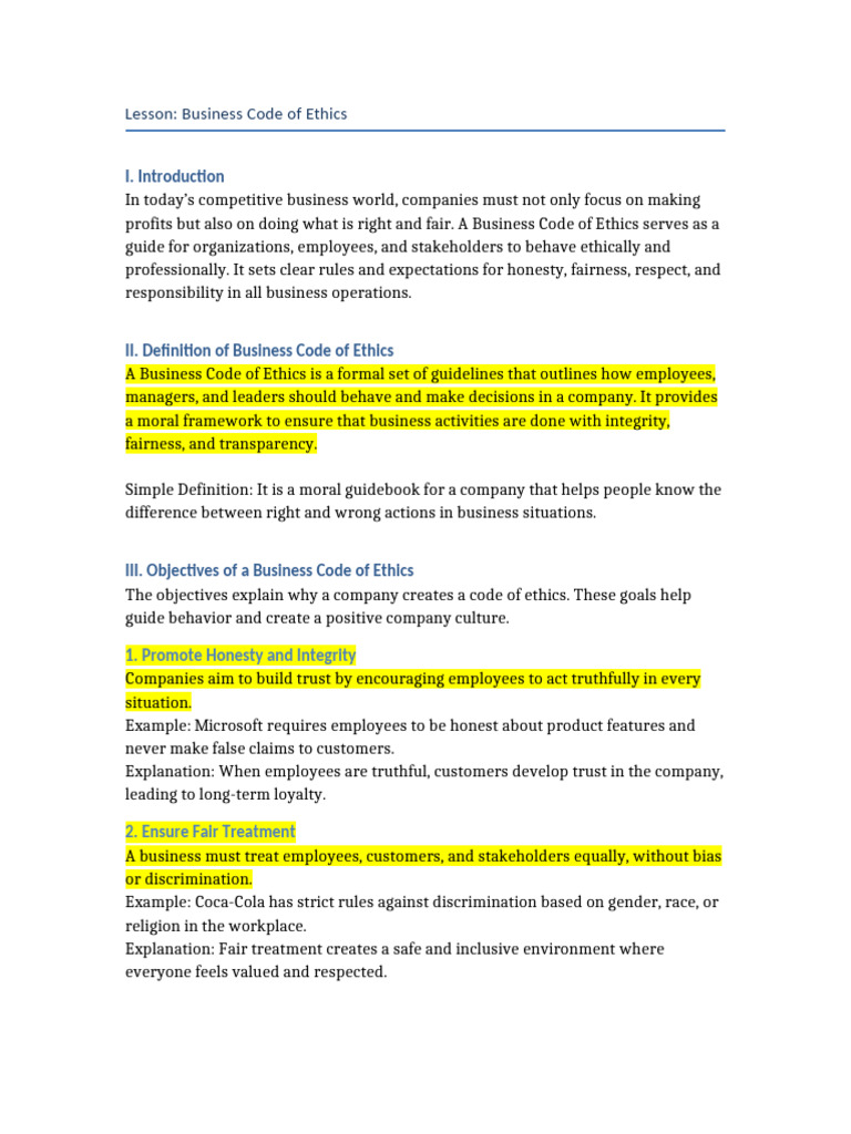 Final Business Code of Ethics | PDF | Bribery | Reputation