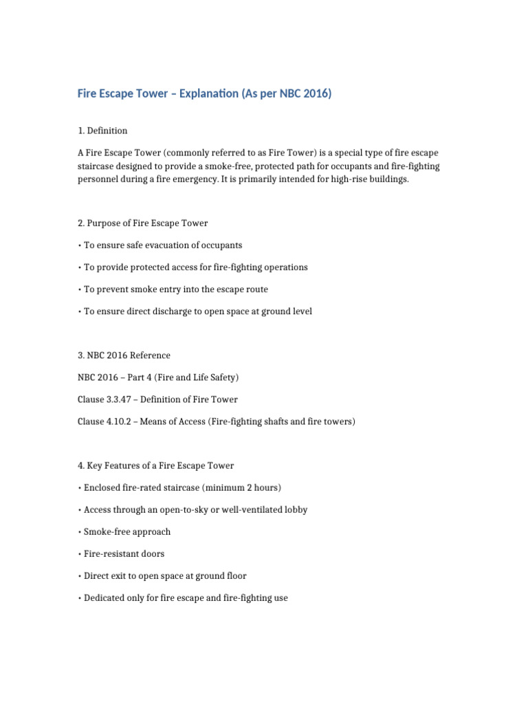 Fire Escape Tower Explanation NBC 2016 | PDF | Basement | Firefighting