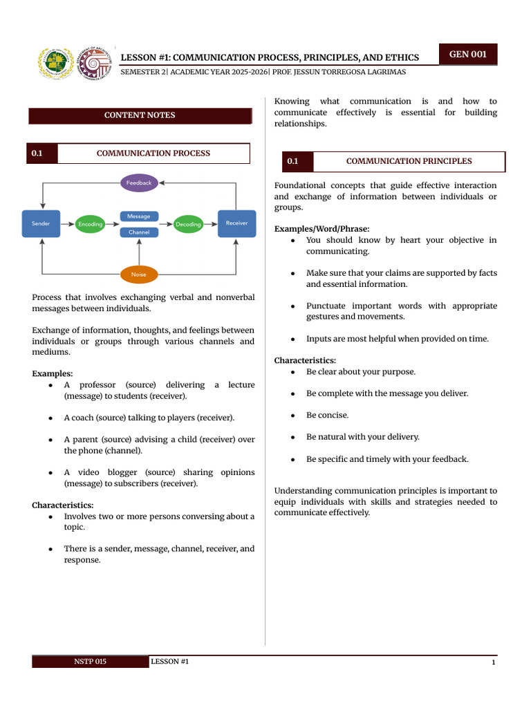 GEN 001 | PDF | Communication | Human Communication
