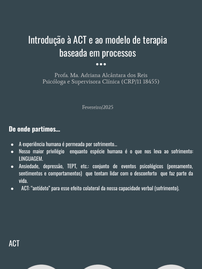 Introdução À ACT e Ao Modelo de Terapia Baseada em Processos | PDF ...