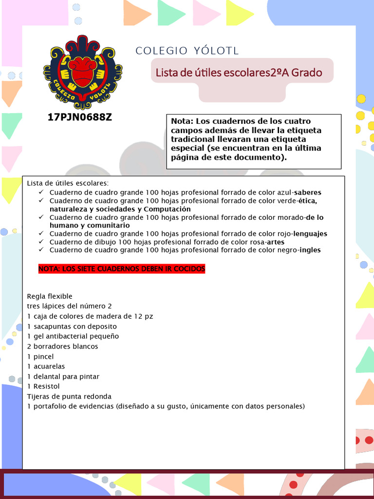 Lista de Utiles Escolares 2 Grado U | PDF