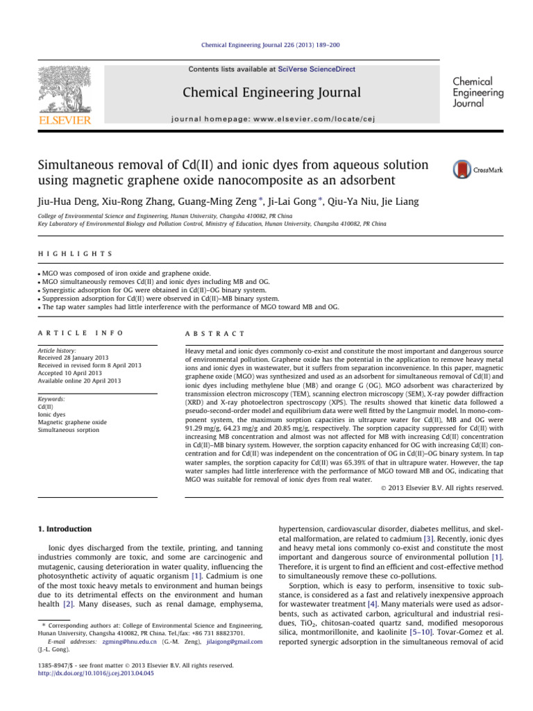 Simultaneous Removal of CD(II) and Ionic Dyes From Aqueous Solution ...