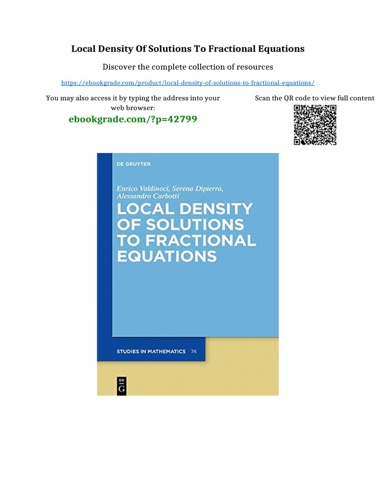 Local Density of Solutions to Fractional Equations available any format ...