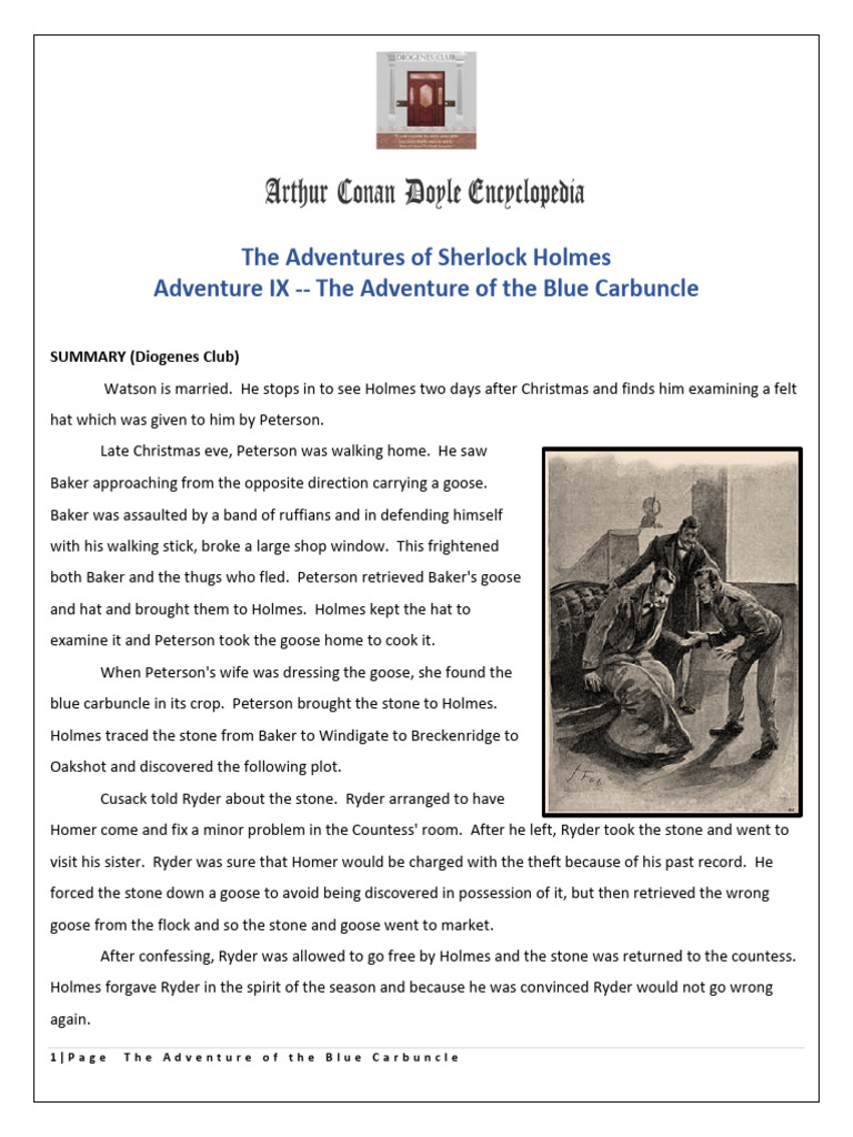 09. Story Summaries -- The Adventure of the Blue Carbuncle | PDF ...