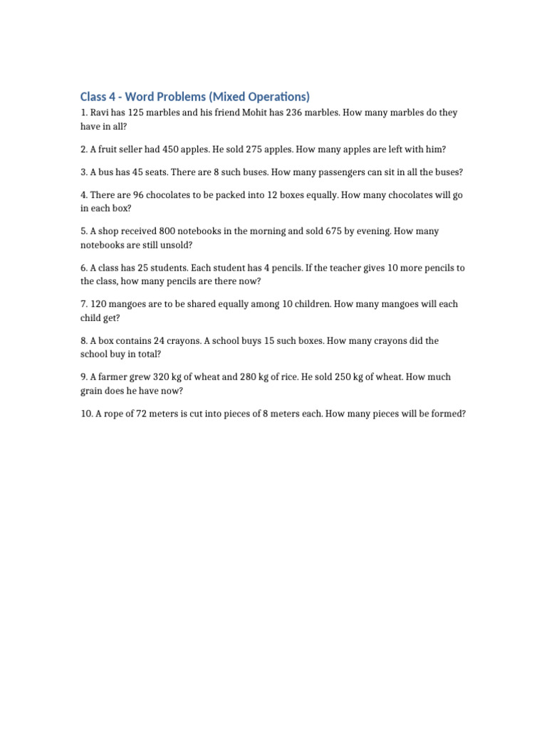 Class 4 Word Problems | PDF