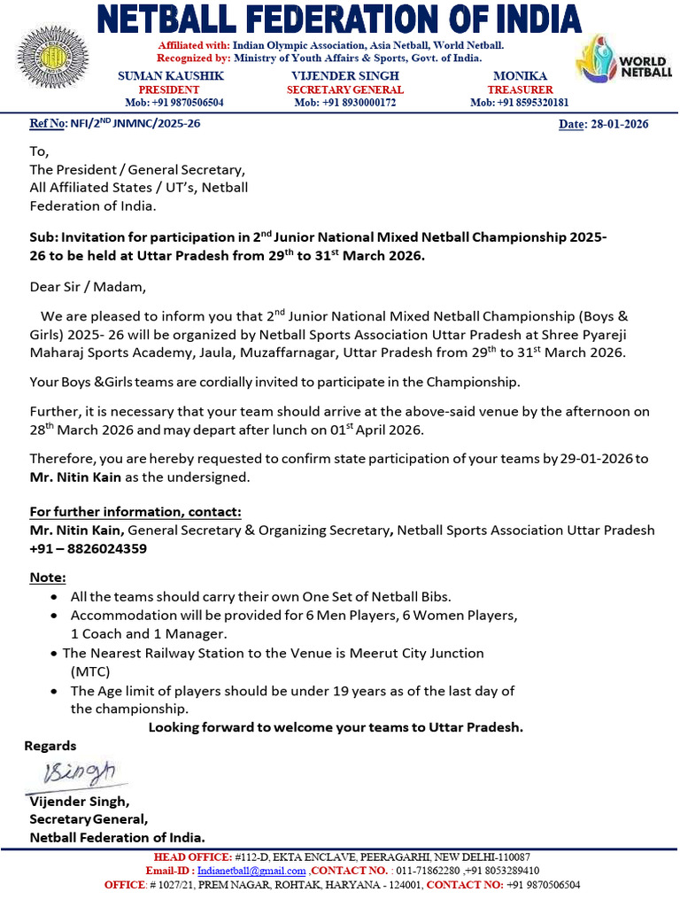 2nd Junior National Mixed Netball Invitation | PDF