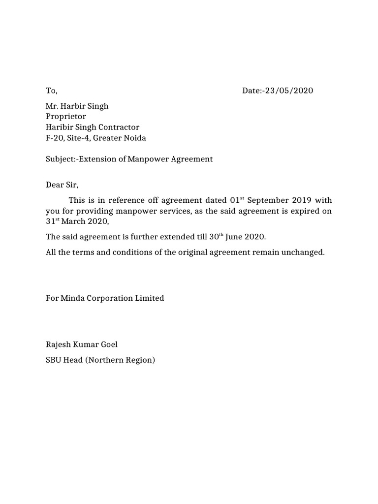 Contract Extension Letter | PDF