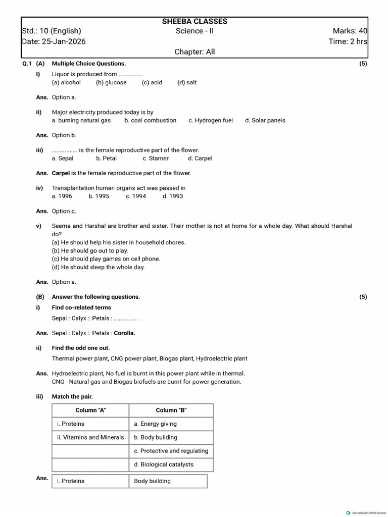 SSC P2 Science 2 Solution | PDF