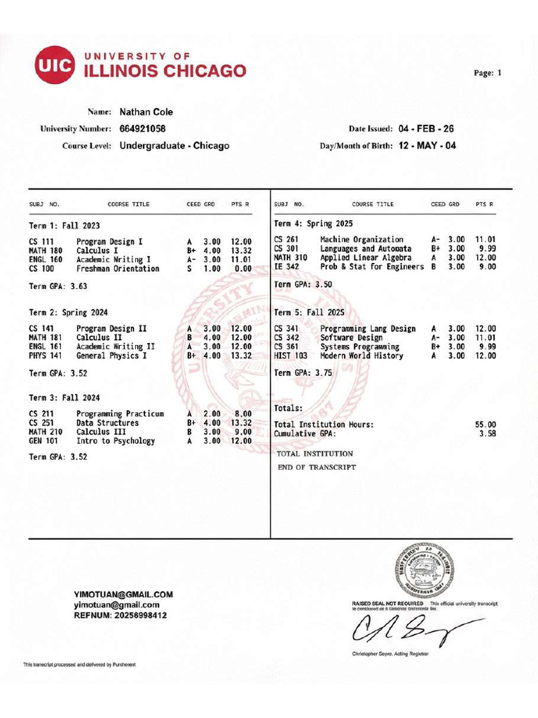 UIC Transcript | PDF