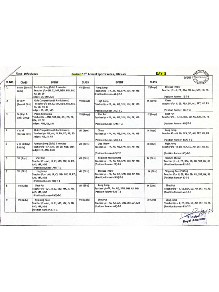 Revised Annual Sports Event List 25-26 | PDF