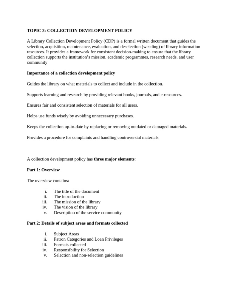 TOPIC 3 Collection Development Policy | PDF | Libraries