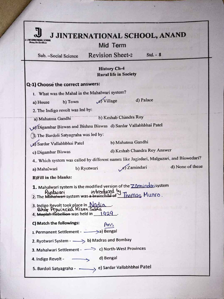 Std-8 SS Worksheet 2 Answer Key PDF | PDF | British India | Indian ...