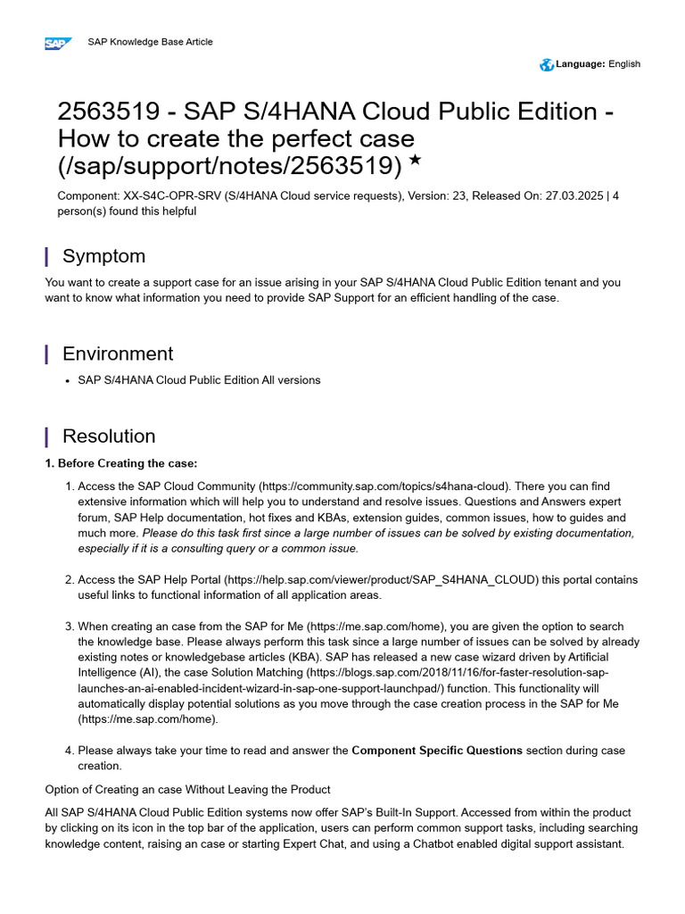 SAP S - 4HANA Cloud Public Edition - How To Create The Perfect Case ...