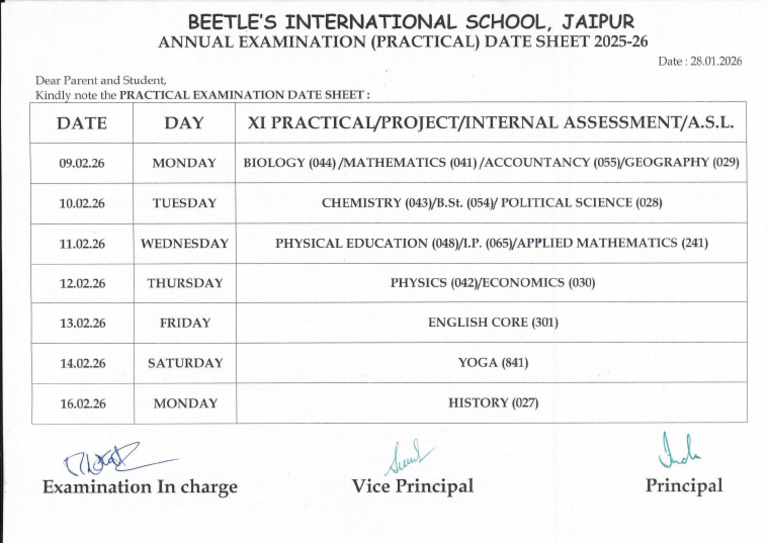 Annual Examination Practical Date Sheet (2025-26) | PDF