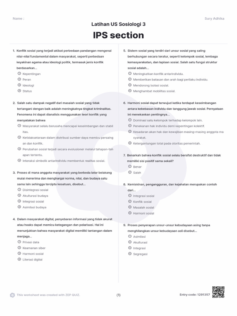 Quiz Worksheet | PDF