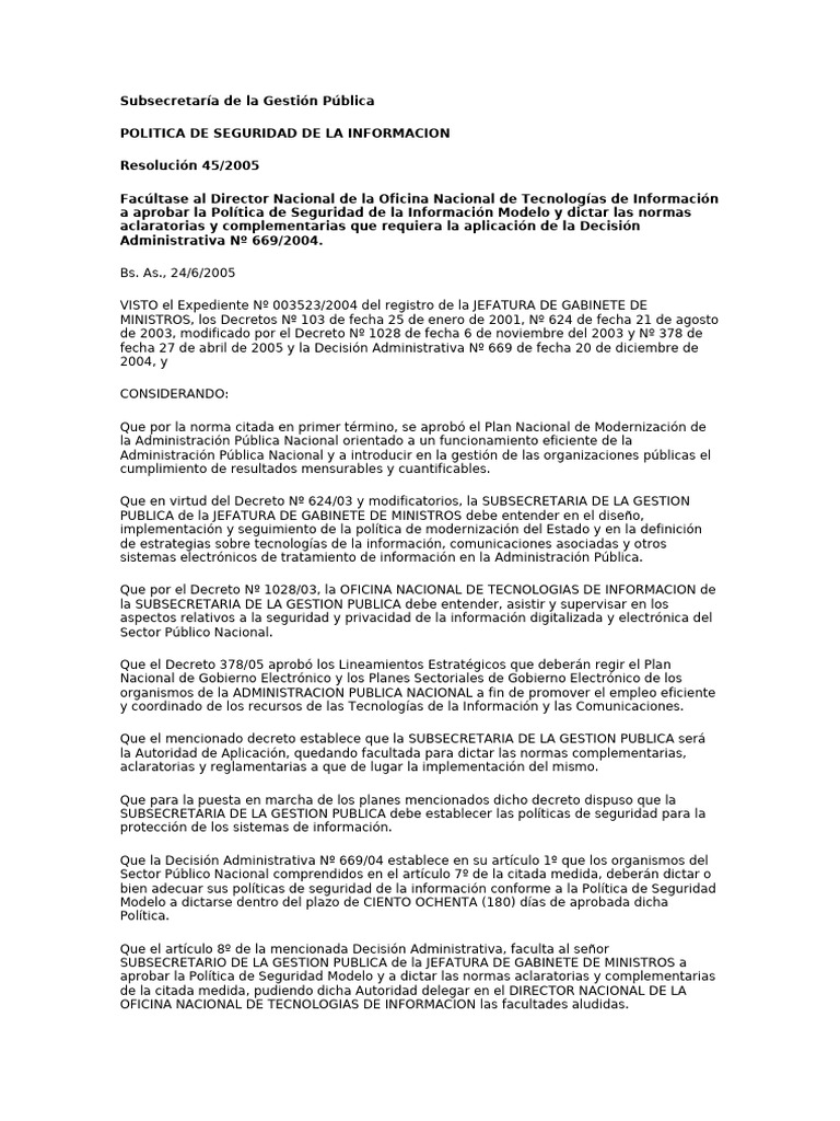 Resolucion SGP 452005 - Decision Admin 669-2004 | PDF | Administración ...