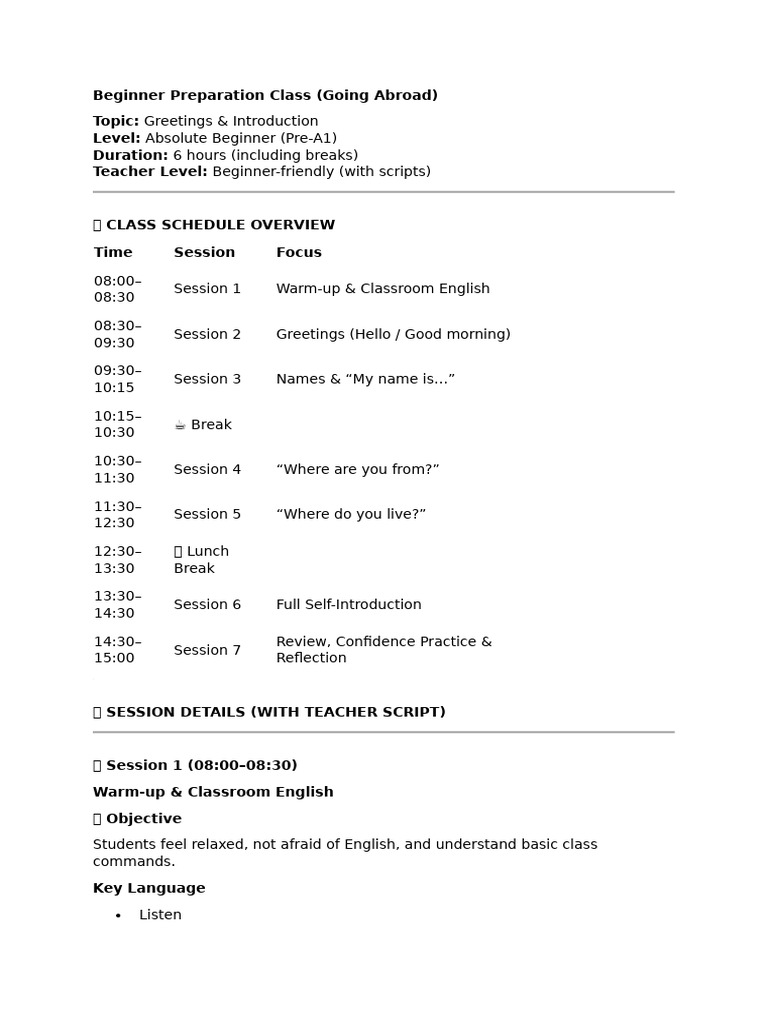 Beginner Preparation Class | PDF | Cognition | Communication