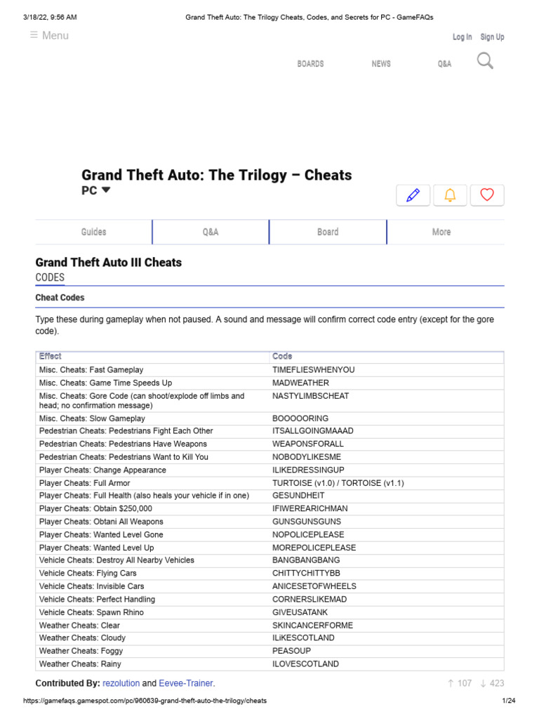 Grand Theft Auto - The Trilogy Cheats, Codes, and Secrets For PC ...