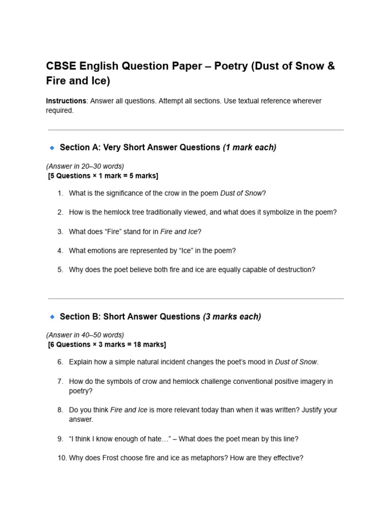 Poem Questions & Answers Part1 | PDF | Poetry