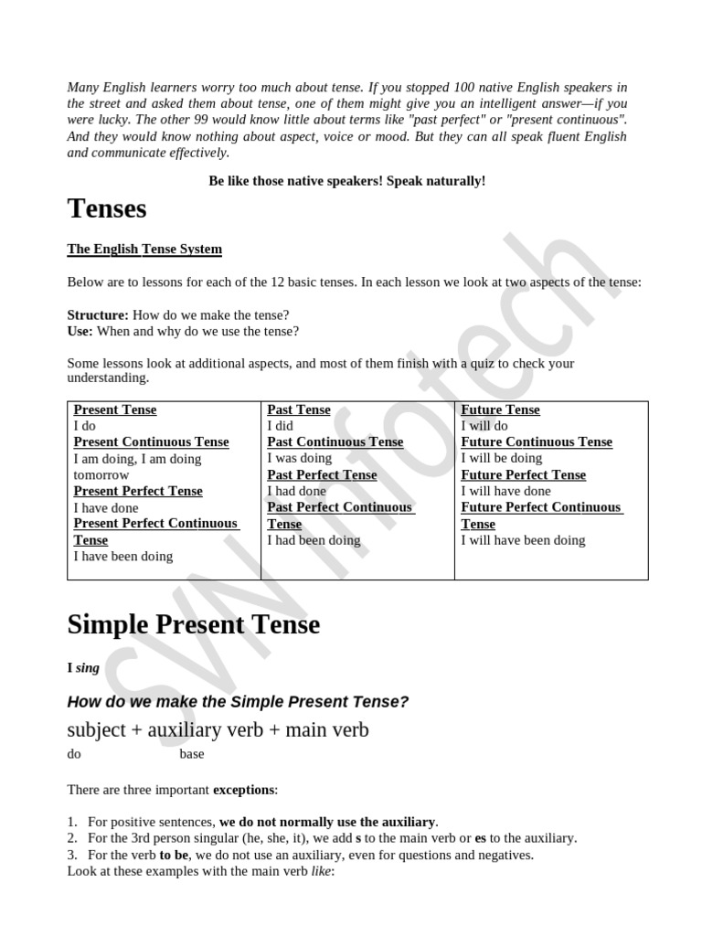 English Grammar Tenses | PDF | Perfect (Grammar) | Grammatical Tense