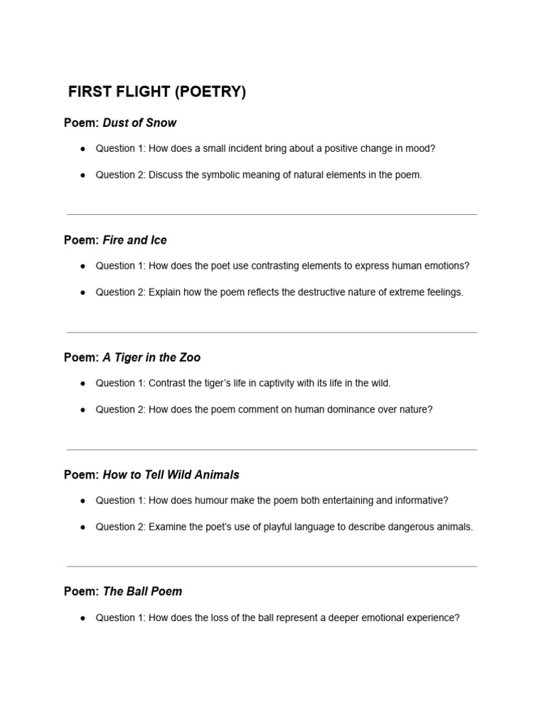 Poems Important Questions | PDF