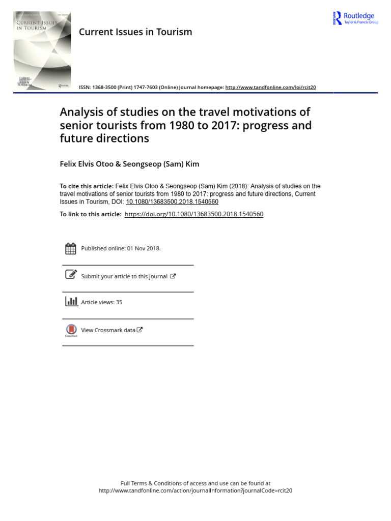 Analysis of Studies On The Travel Motivations of Senior Tourists From ...