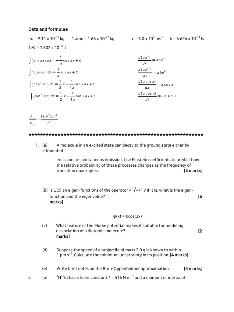 CH 201 Practice Questions 2023 | PDF | Spectral Line | Absorption ...