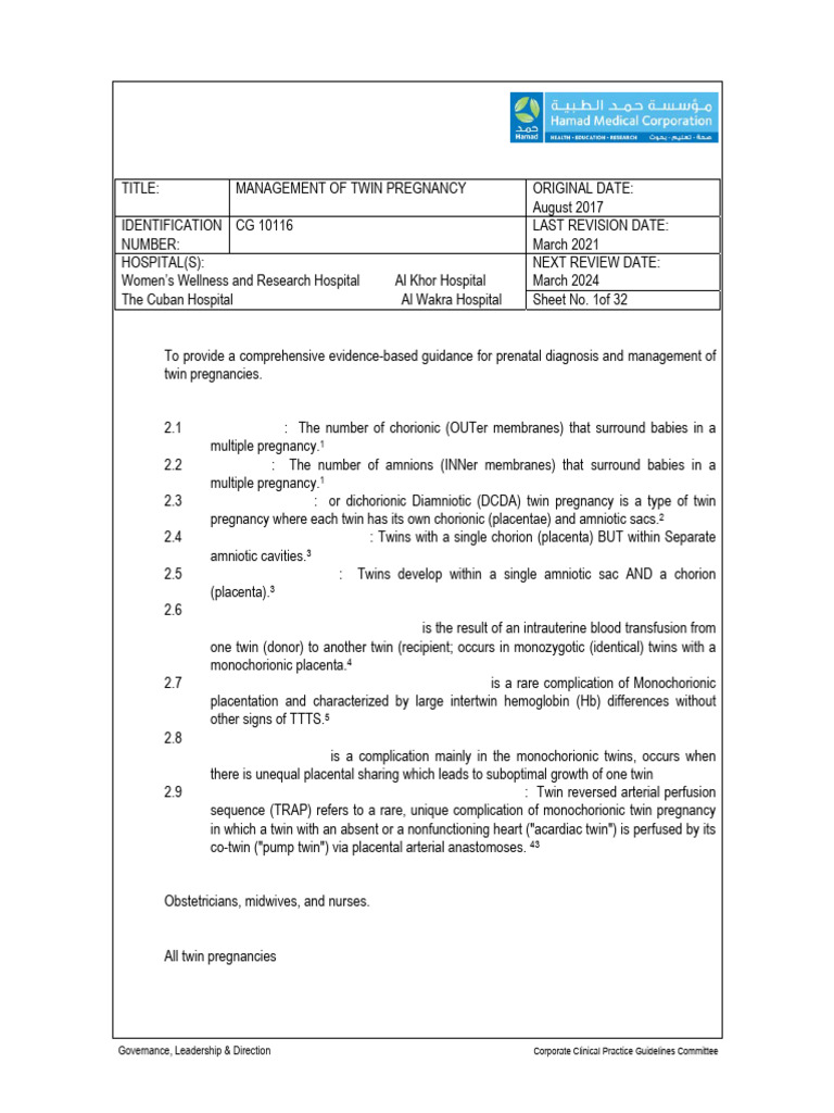 CG 10116 Management of Twin Pregnancy | PDF | Pregnancy | Preterm Birth