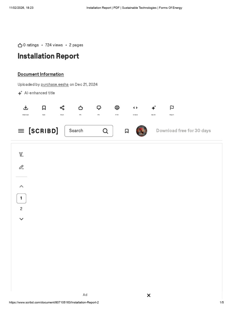 Installation Report _ PDF _ Sustainable Technologies _ Forms of Energy ...