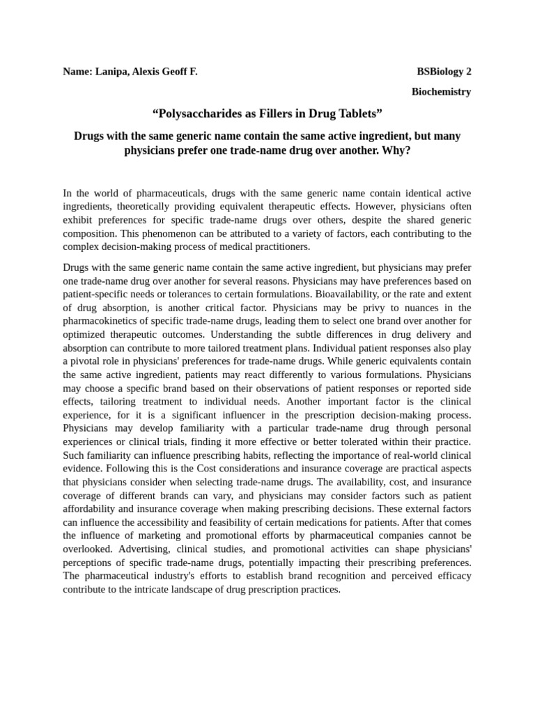 Biochemistry Reaction Paper | PDF | Generic Drug | Prescription Drugs