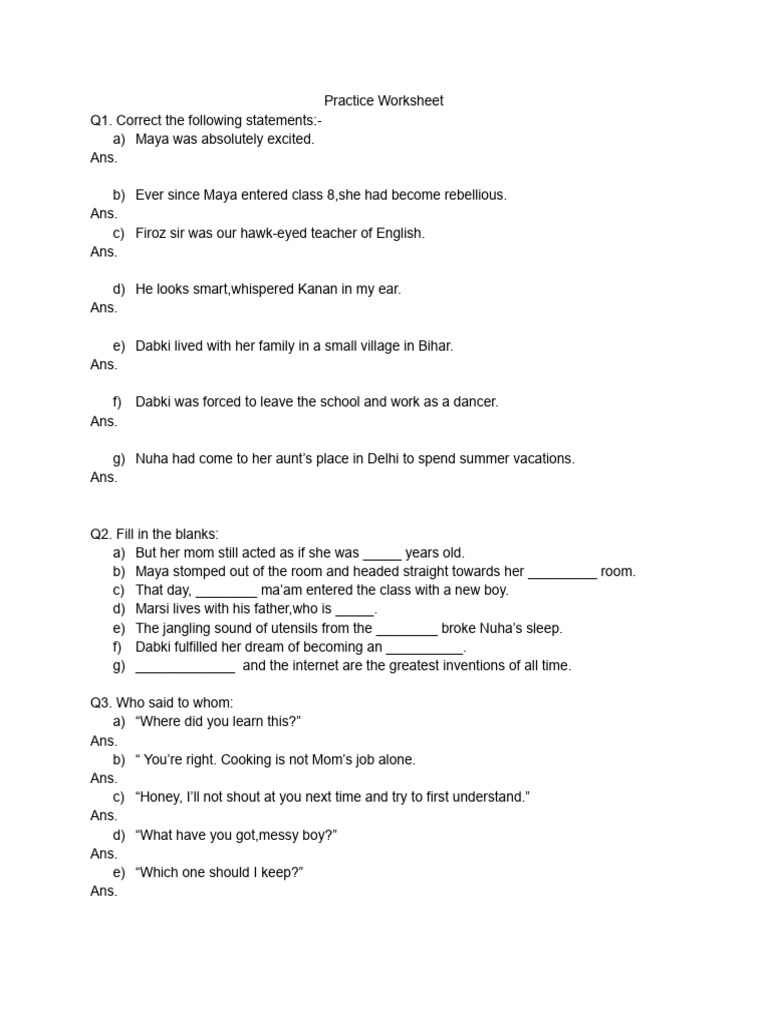 Practice Worksheet Class 3 | PDF