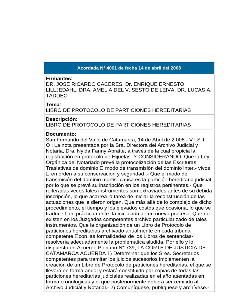 Acordada N° 4061 de fecha 14 de abril del 2008 | PDF