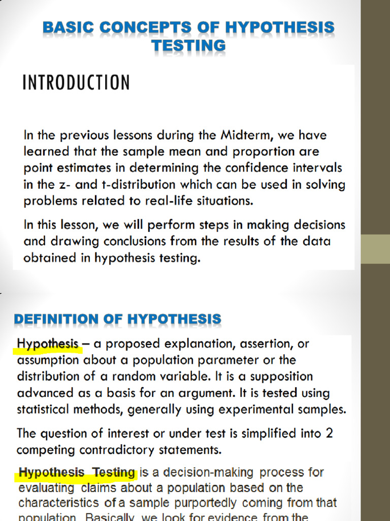 Basic Concepts of Hypothesis Testing | PDF